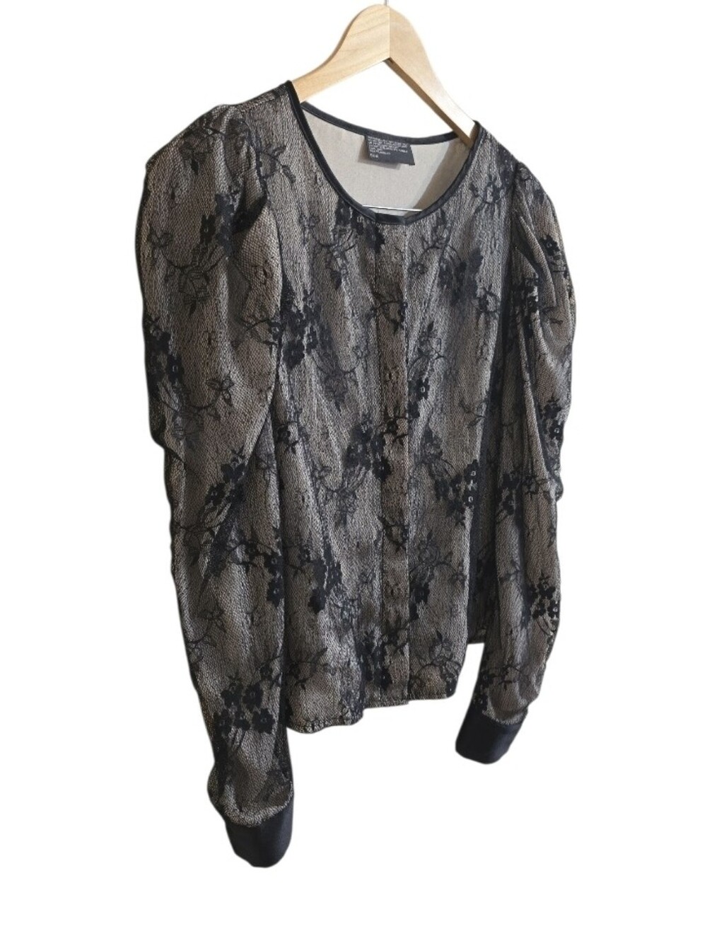 Vintage Whimsigoth Black Sheer Lace Silk Lined Button Down Blouse. Est Small - Picture 2 of 9